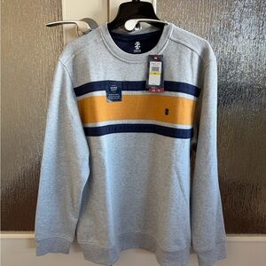 IZOD Men's Gray Sweater with Navy and Gold Stripes